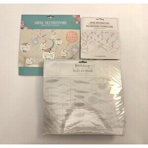 Mix & Match Party Decorations Lot- Adventure Birthday, Pastel Swirls & Backdrop